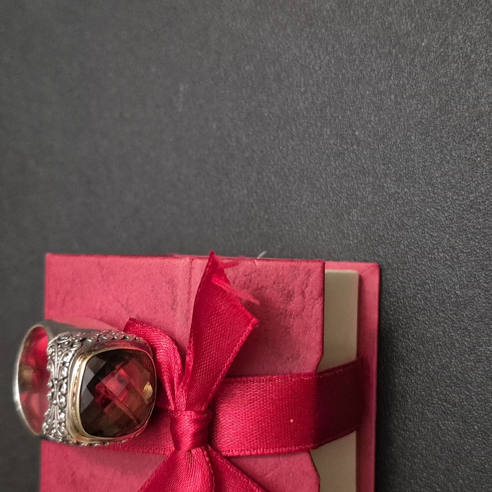 Sterling Silver And 14k Gold Smoked Topez Ring. - Picture 9 of 9